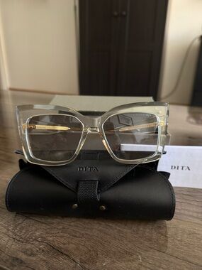 DITA Women's Translucent Champagne Square Sunglasses with Gold Temples